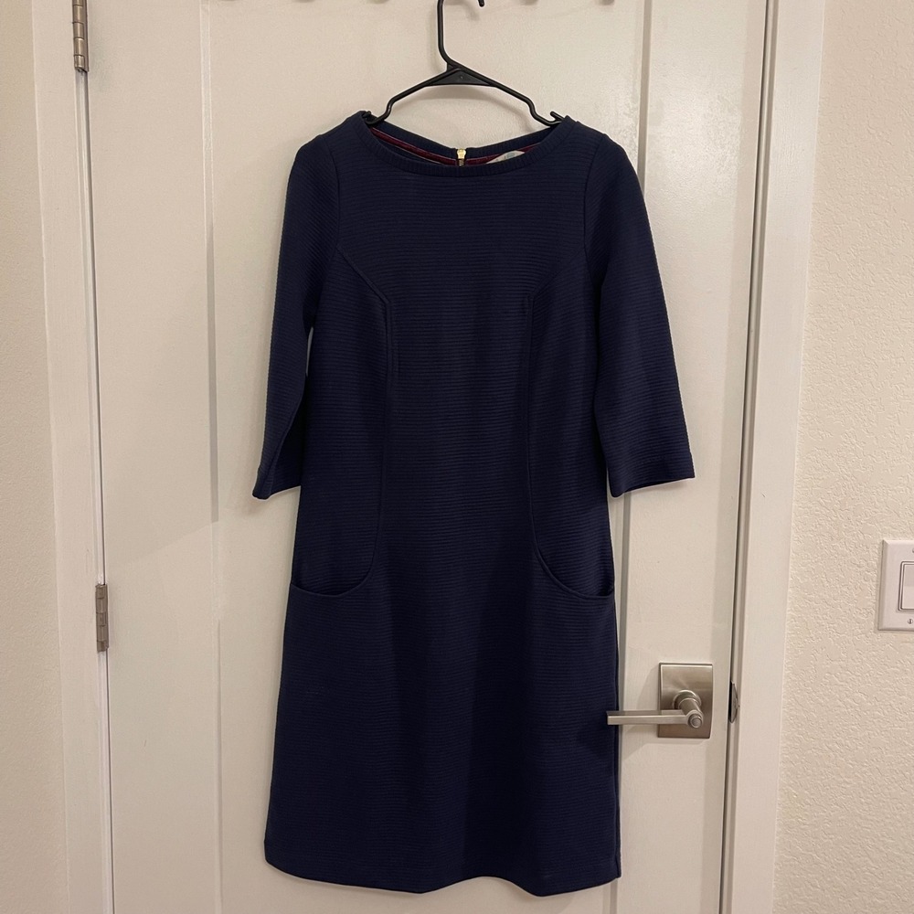 Boden Navy Women's Midi Dress Preppy Old Money Luxury Fall Chic Business